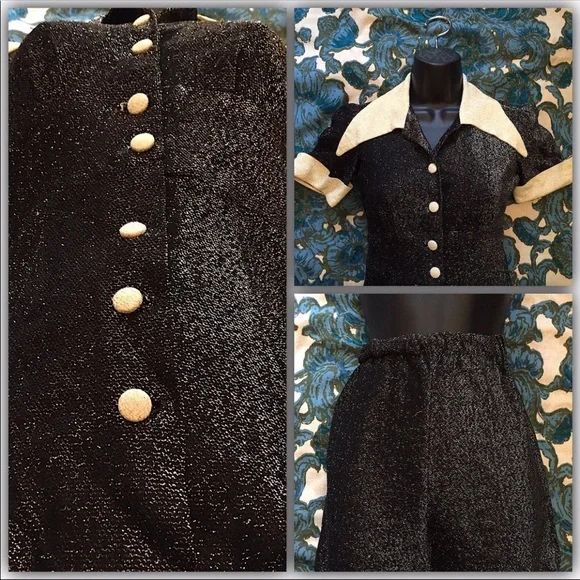 Vintage 1970s The Factory Studio 54 Black and White Two Piece Bell Bottom